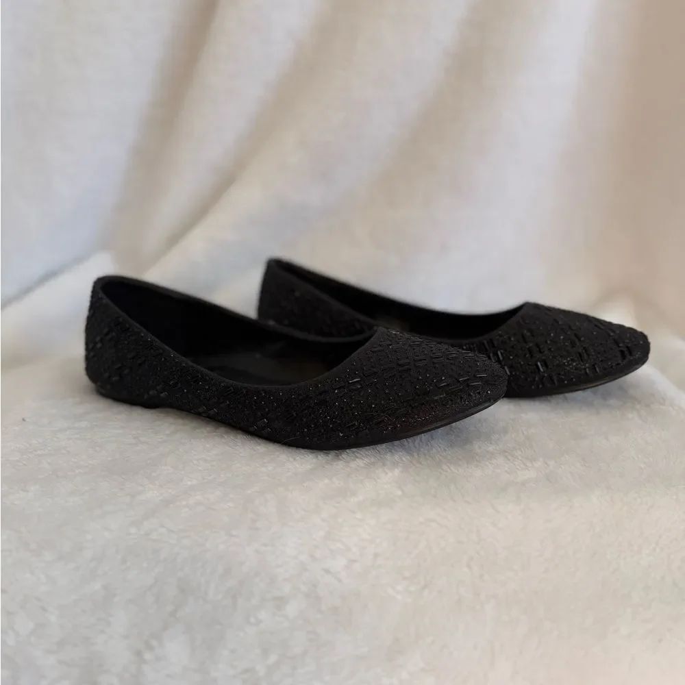 Beaded Black Flats